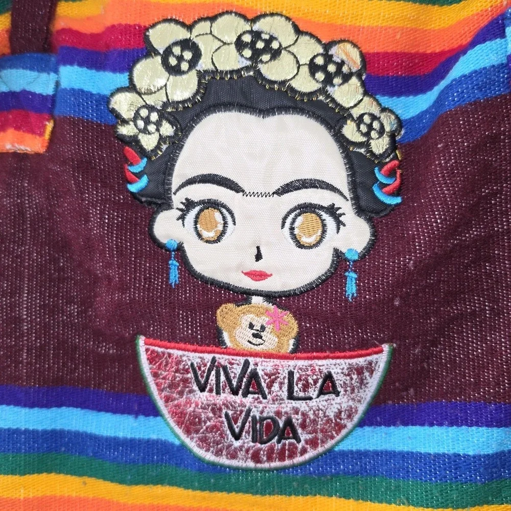 Made In Mexico , Sarape Woven Tote Purse , Zipper Closure,  FRIDA KAHLO